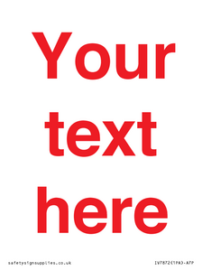 Custom blank information sign. Red text, plain background